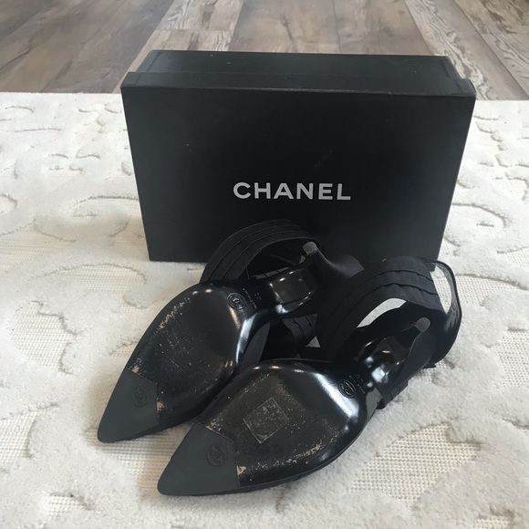 AUTHENTIC CHANEL VINTAGE Black Crystal CC Logo Strappy Dress Heels - Picture 9 of 12